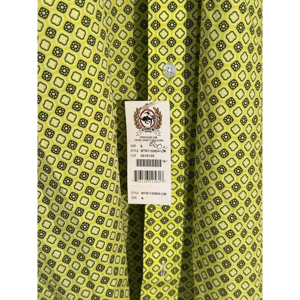 Cinch‎ Men's Lime Green Geometric Print Button Down Shirt MTW1103854-LIM L